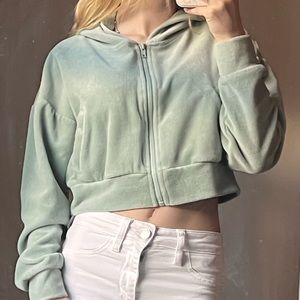 Light green cropped zip up hoodie